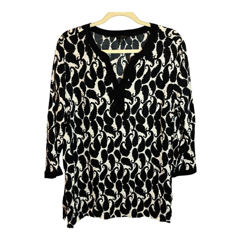 Talbots Blouse Women's Size XL Swirls Office Flowy‎ Tunic Black White